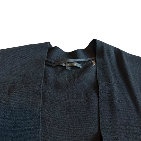 Kobi Halperin Black Open-Front Long-Length Vest Topper Fringe Pockets Size Small - Picture 6 of 13